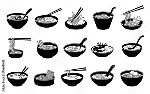 Vector art of collection of noodle soup icons