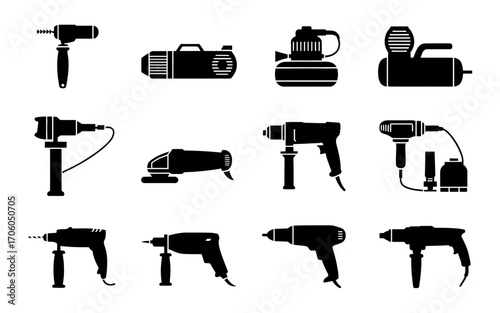 Vector art of silhouette vector set of power tools for repair