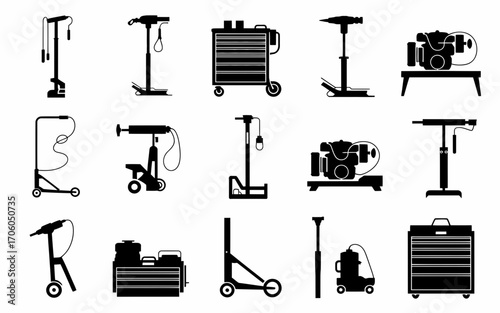 Vector art of silhouette vector set of garage equipment for auto