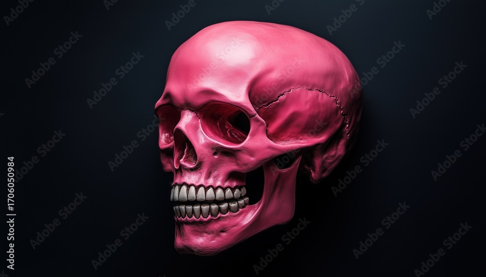 Obraz premium Black Background Featuring A Pink Skull Design. A Striking And Bold Contrast Between The Dark Base And Vibrant Pink Image.