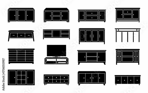 Vector art of collection of tv stands and media consoles