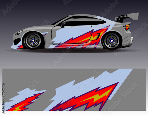 Car wrap design vector. Graphic abstract stripe racing background designs for vehicle, rally, race, adventure and car racing livery