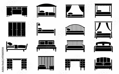 Vector art of collection of bedroom furniture icons