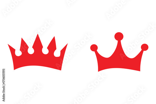 Red crown icon vector, hand drawn doodle style king queen crown logo, majestic tiara. Royal crown icon symbol coronation tiara sign