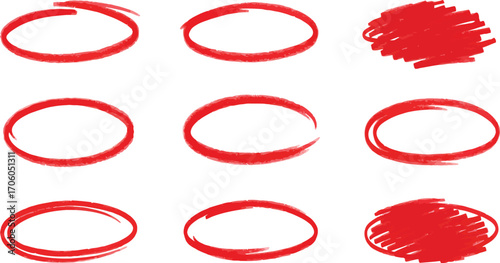 red marker strokes forming circles and scribbles on white background