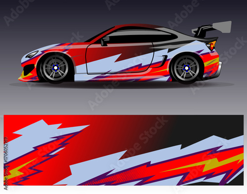 Car wrap design vector. Graphic abstract stripe racing background designs for vehicle, rally, race, adventure and car racing livery