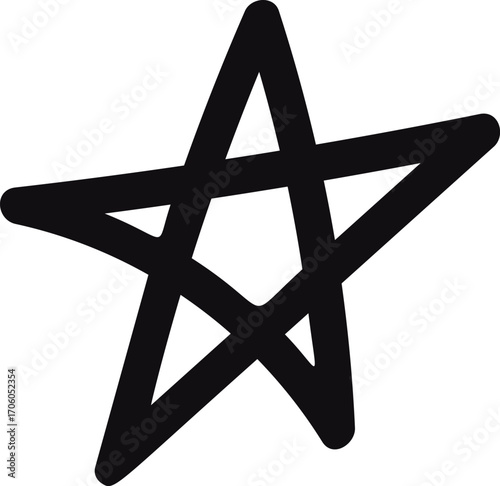 Handwritten star doodle black-and-white symbol
