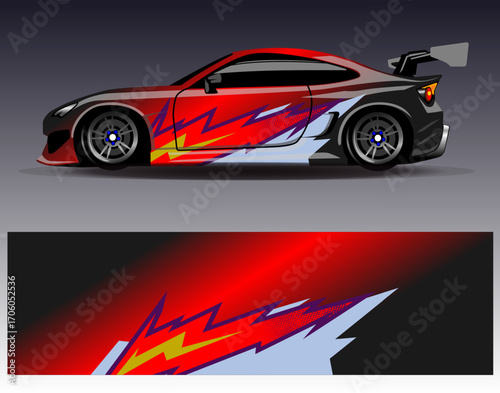 Car wrap design vector. Graphic abstract stripe racing background designs for vehicle, rally, race, adventure and car racing livery