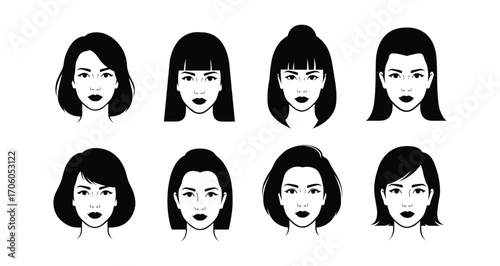 Female face silhouettes with various hairstyles