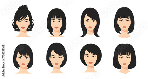 Woman hairstyles collection with transparent background