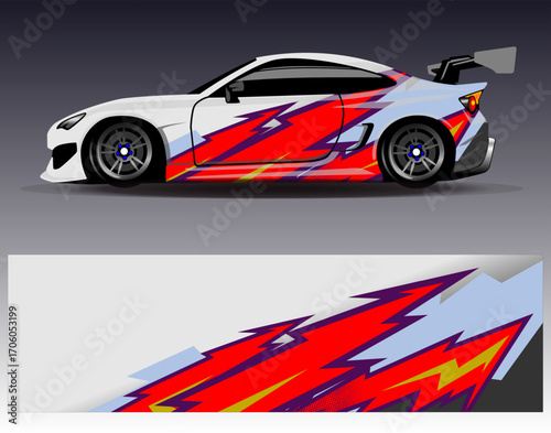 Car wrap design vector. Graphic abstract stripe racing background designs for vehicle, rally, race, adventure and car racing livery