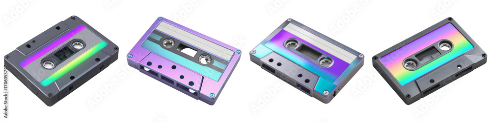Obraz premium Iridescent cassette tape, retro, audio, plastic, metallic cassette tape with iridescent finish