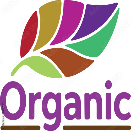 Colorful Leaf Design Above the Word Organic Emphasizes a Natural and Healthy Aesthetic for Brands Focused on Sustainability and Wellness