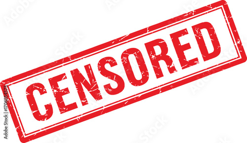Censored Red Ink Stamp with Grunge Effect on White Background, Element