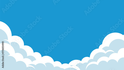 Cartoon clouds forming frame against blue sky background