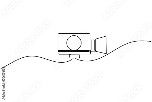 Video camera continuous one line drawing of great for film, media, and video production concepts