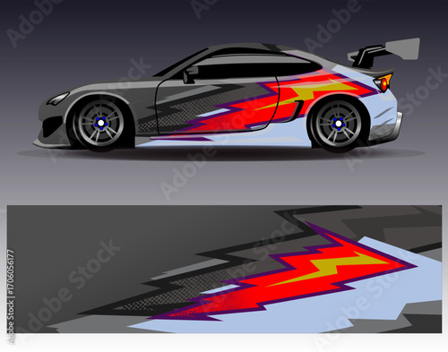 Car wrap design vector. Graphic abstract stripe racing background designs for vehicle, rally, race, adventure and car racing livery