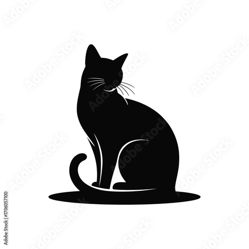 Black Cat Silhouette Illustration Sitting Vector Design for Feline Calm and Serenity