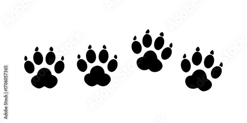 Different animal paw print vector illustrations .Sixteen black paw print icons each with a different animal silhouette inside vector illustration
