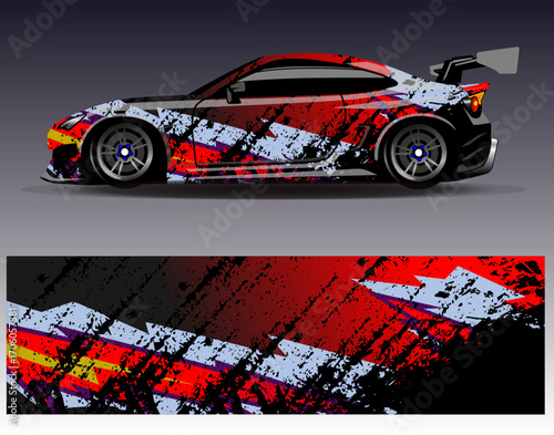 Car wrap design vector. Graphic abstract stripe racing background designs for vehicle, rally, race, adventure and car racing livery