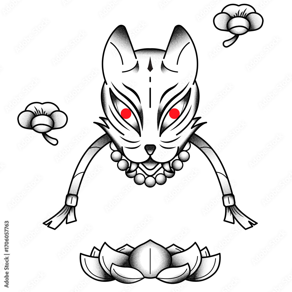 Fototapeta premium Bakeneko Japanese monster cat tattoo design element