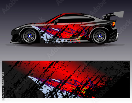 Car wrap design vector. Graphic abstract stripe racing background designs for vehicle, rally, race, adventure and car racing livery