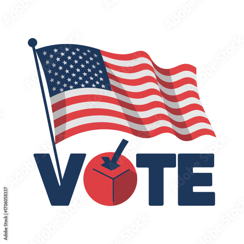 vote illustration with waving american flag and ballot checkmark symbol promoting civic engagement and democratic participation in usa