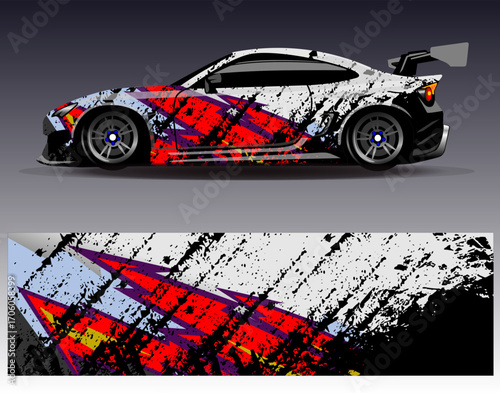 Car wrap design vector. Graphic abstract stripe racing background designs for vehicle, rally, race, adventure and car racing livery