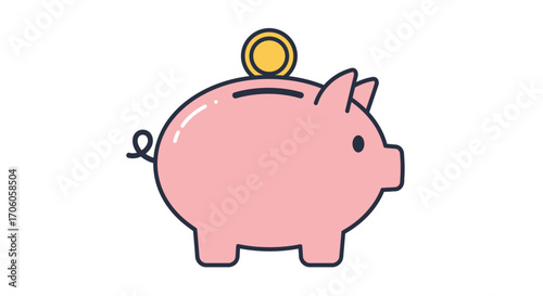Adorable piggy bank with coin, save money for future, financial planning, investment goals, vector