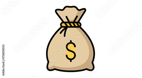 Icon of a money bag with dollar sign, financial wealth and prosperity illustration for business success