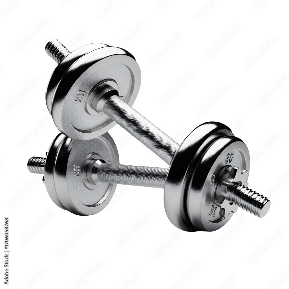 Naklejka premium Dumbbell Weight Set Fitness Equipment Strength Training Workout Gym Exercise Isolated Black Background