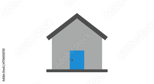 Simple house icon with blue door offers modern real estate or home ownership concept design element