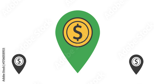 Find financial service places nearby with a dollar pin location, convenient money location