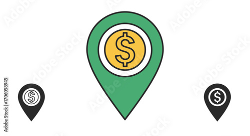 Find ATMs near me using this icon, locate the best prices with this modern business graphic