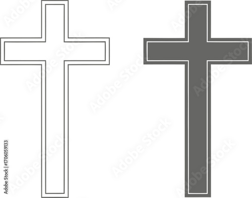 Cross Silhouette Symbol with Double Outline on White Background