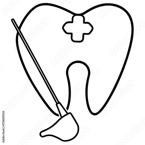 Dental health care icon with instrument illustration of hygiene and treatment outline design vector