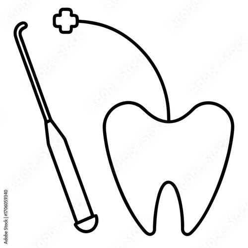 Tooth examination minimal design outline with cross symbol for healthcare treatment and dental care