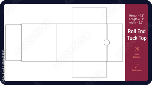 Printable Roll End Tuck Top Box DielinePrint 100% editable and Resizeable
