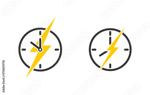 Two clocks with yellow lightning bolts representing time energy and speed concepts