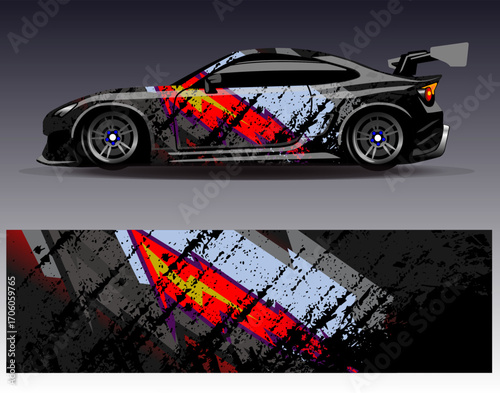 Car wrap design vector. Graphic abstract stripe racing background designs for vehicle, rally, race, adventure and car racing livery