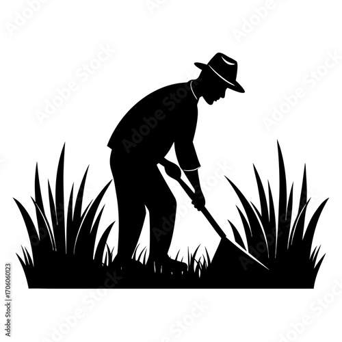 Farmer working in field silhouette