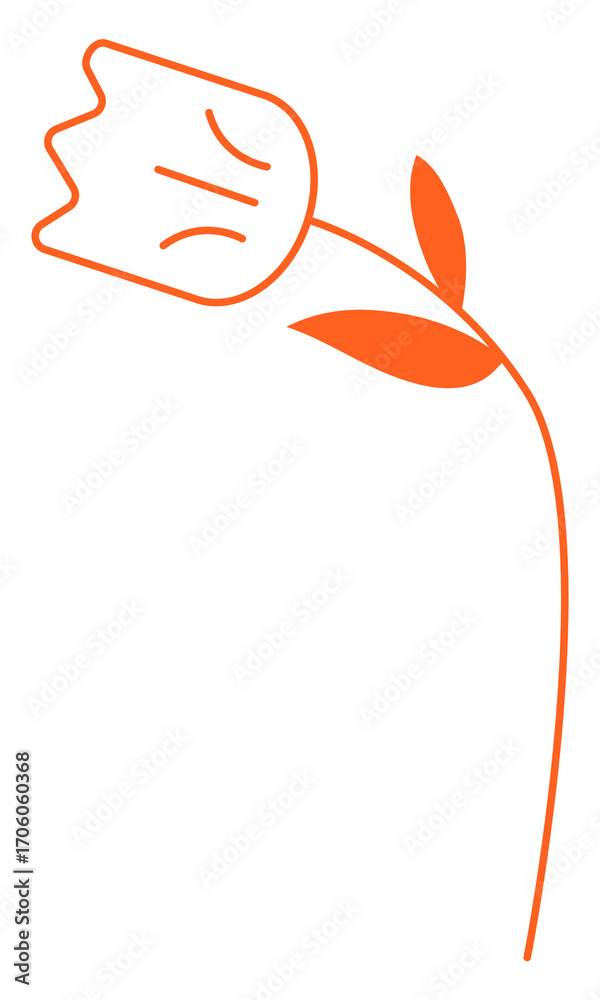 Fototapeta premium Minimal tulip png sticker, line art collage element