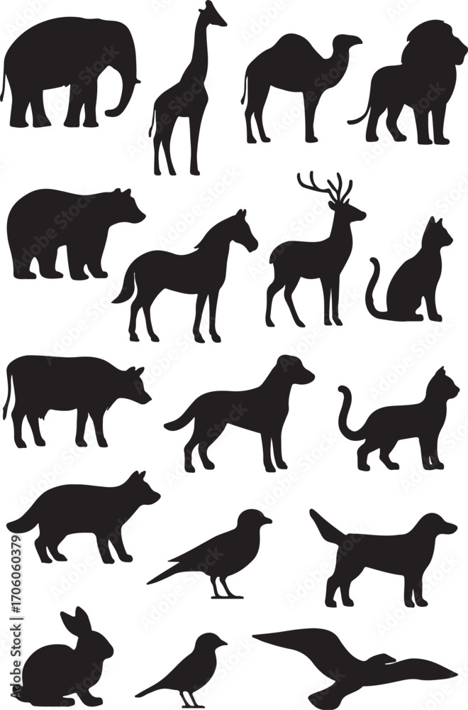 Fototapeta premium PrintCollection of silhouette animals in various poses