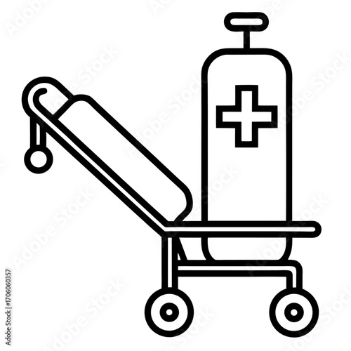 Oxygen tank on rolling cart black and white medical equipment design for healthcare illustration