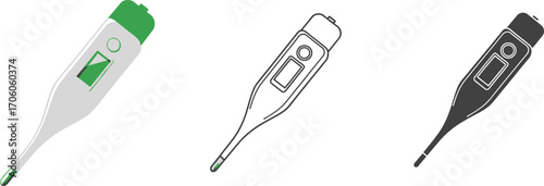 Digital Thermometer Health Device Collection Isolated on White Background Icon