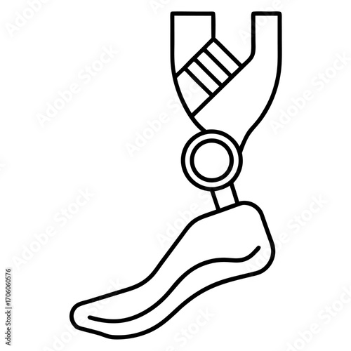 Prosthetic Limb Icon in Black and White Line Art Style Disability Concept Equipment