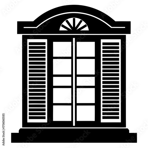 Classic architectural window with shutters silhouette