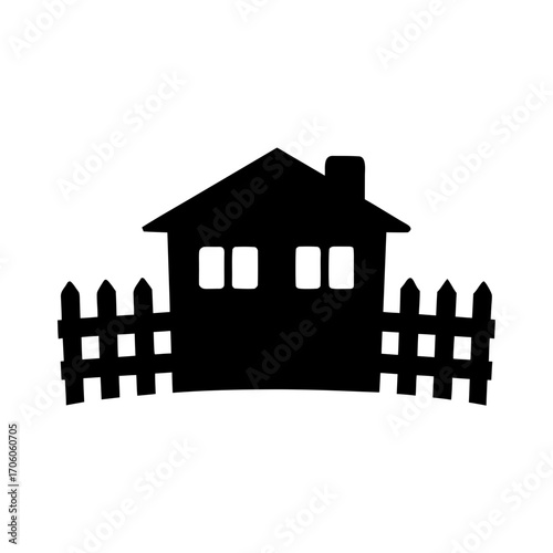 Black silhouette of a house with a picket fence