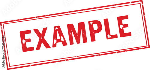 Distressed Example Text in Red Rectangular on White, Isolated Object