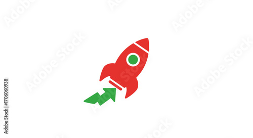 Dynamic red rocket ship icon blasting off symbolizes business growth success, and innovation beautifully